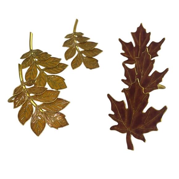 Set of 6 Napkin Rings Fall Leaves Dinner Party Entertaining Dining Table - Picture 1 of 8